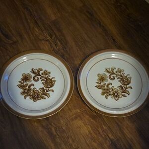 Vintage Monterrey Stoneware Dinner Plates - Cream and Brown